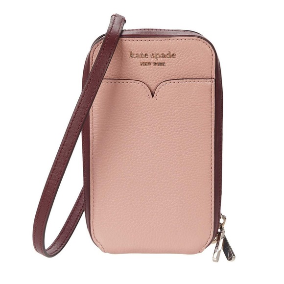 Kate Spade Zeezee North South Phone Crossbody Bag Pink Burgundy Leather Wallet